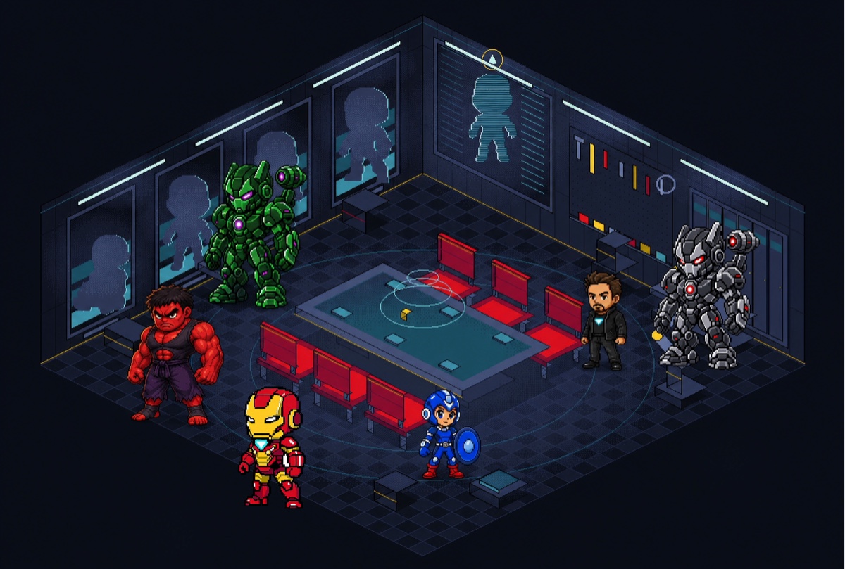 The Lab, the room the app opens onto, with the agents standing in it